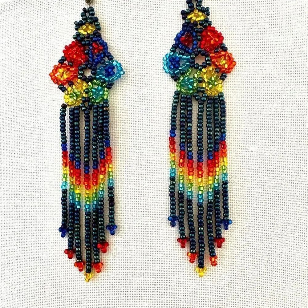Floral colorful beaded statement earrings